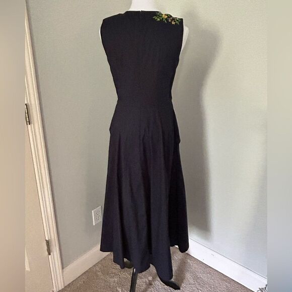 Wayward Fancies by eShakti Navy Blue Embroidered Floral Long Sleeveless Dress 4 - Picture 2 of 12